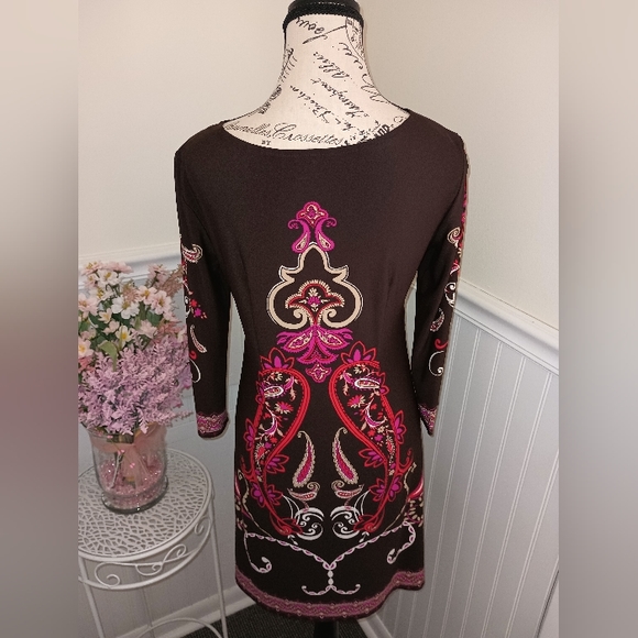 London Times Women's Brown Mini Dress Size 6 3/4 Sleeves - Picture 13 of 13